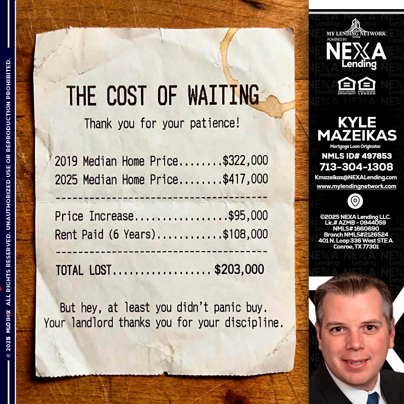 THE COST OF WAITING - Kyle Mazeikas -Branch Manager / Mortgage Advisor