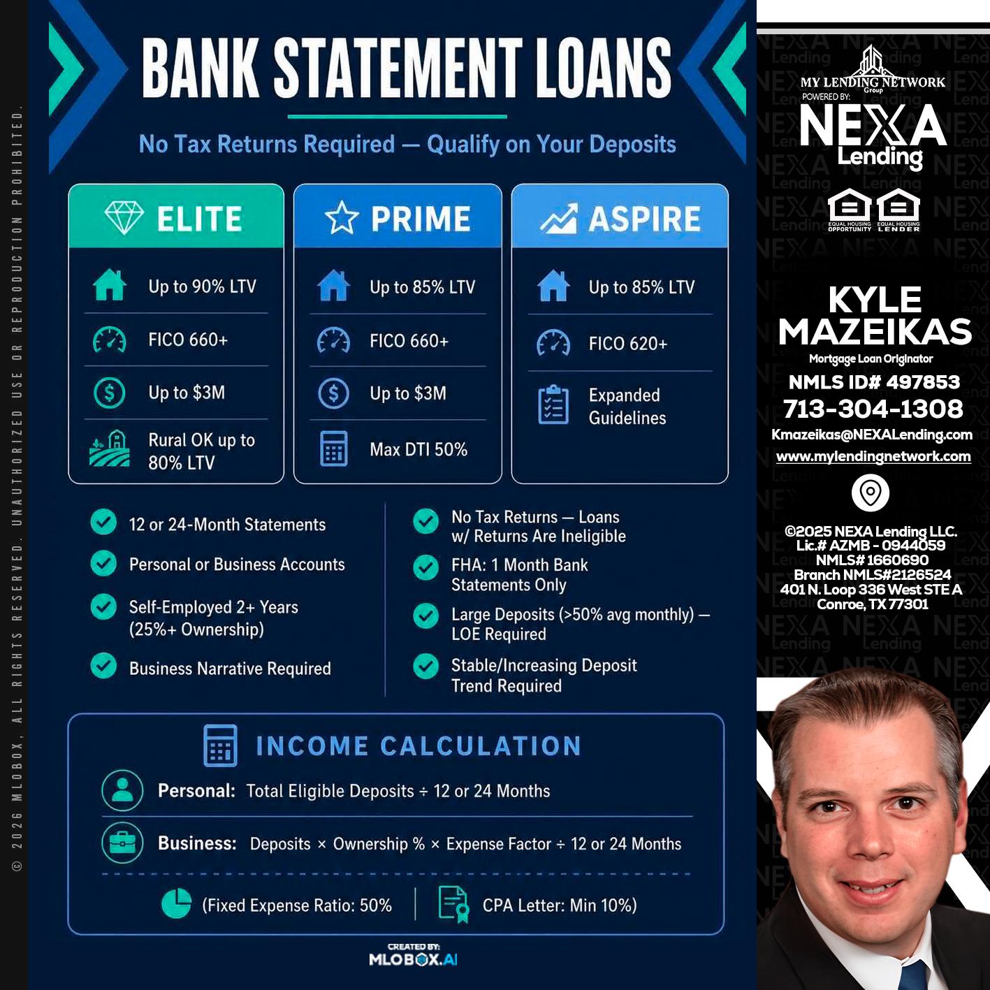 BANK STATEMENT - Kyle Mazeikas -Branch Manager / Mortgage Advisor